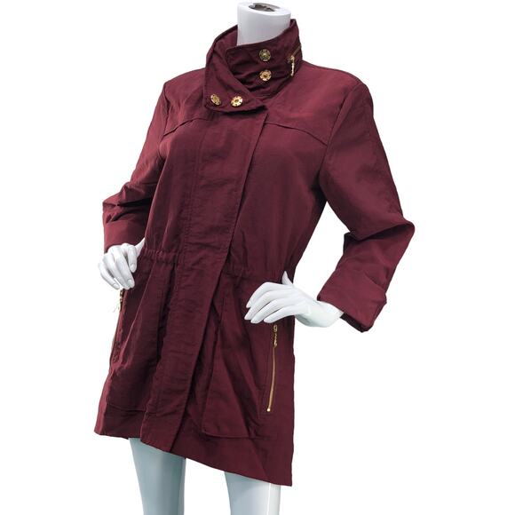 Tart Collections Womens Sz S Rain Jacket Oxblood Zip Pockets Packable Hood Lined - Picture 2 of 16